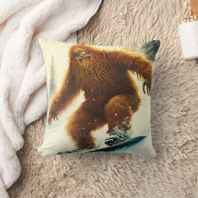 Shaggy Bigfoot Snowboarding AI Yeti Snowy Slope Cushion (Blanket)