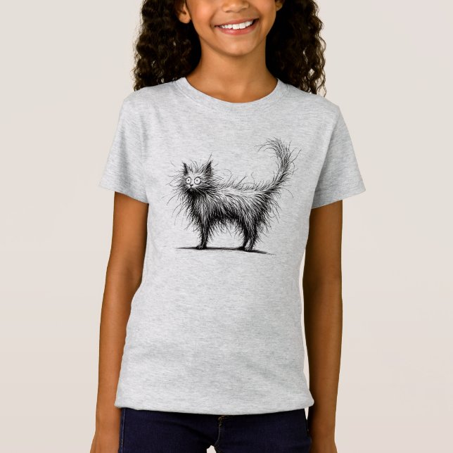 Shaggy Cat Funny Minimalist T-Shirt (Front)