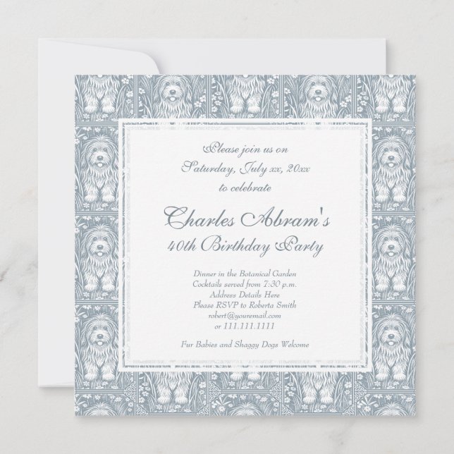 Shaggy Dog Birthday Party Pets Welcome Invitation (Back)