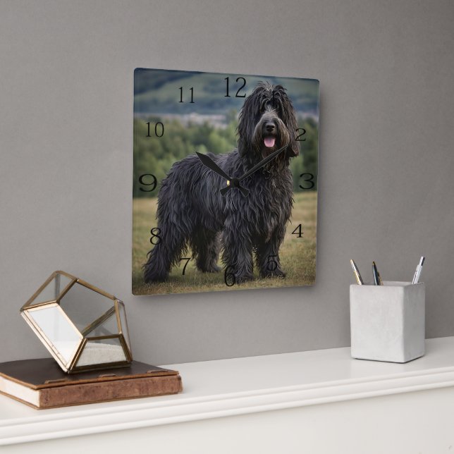 "Shaggy Elegance: The Black Bergamasco Sheepdog" Square Wall Clock (Office)