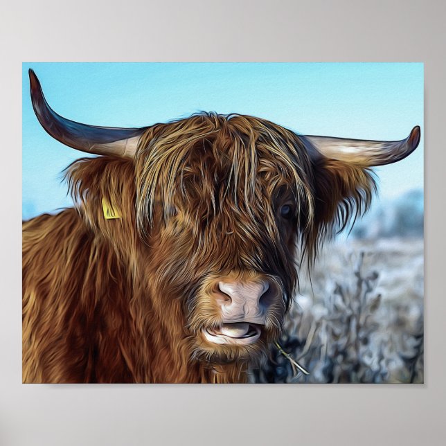 Shaggy Highland Beef Cow Oil Painting Decoupage Poster (Front)