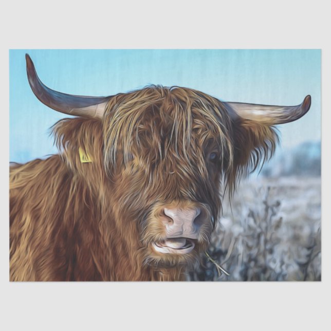 Shaggy Highland Beef Cow Oil Painting Tissue Paper (Front)