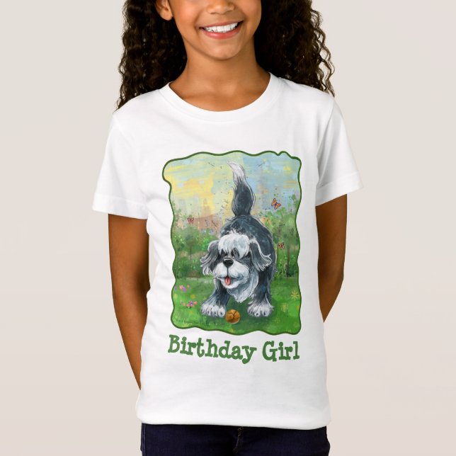Shaggy Sheep Dog Birthday Girl T-Shirt (Front)