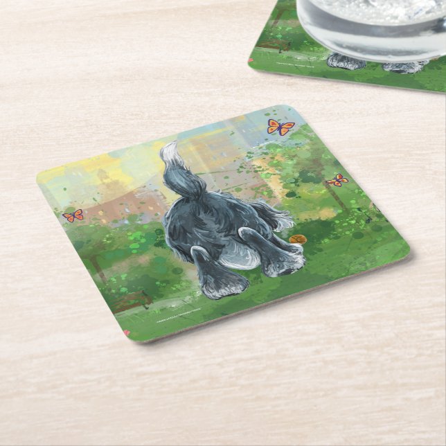 Shaggy Sheep Dog Square Paper Coaster (Angled)