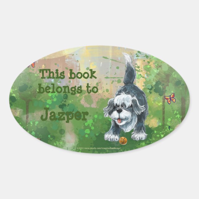 Shaggy Sheep Dog Stationery Oval Sticker (Front)