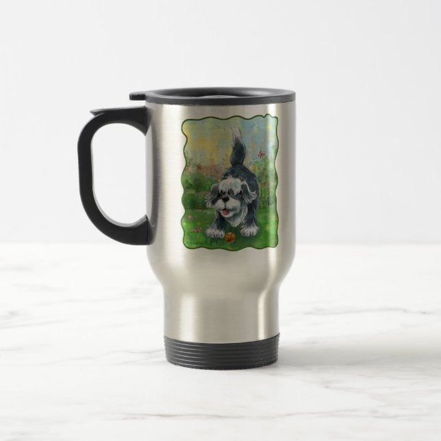 Shaggy Sheep Dog Travel Mug (Left)