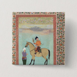 Shah Abbas  on a horse holding a falcon 15 Cm Square Badge