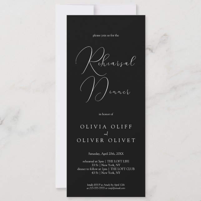 Shailene Black and White Rehearsal Dinner Invitation (Front)