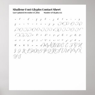 Shailene Font Glyphs Contact Sheet Poster