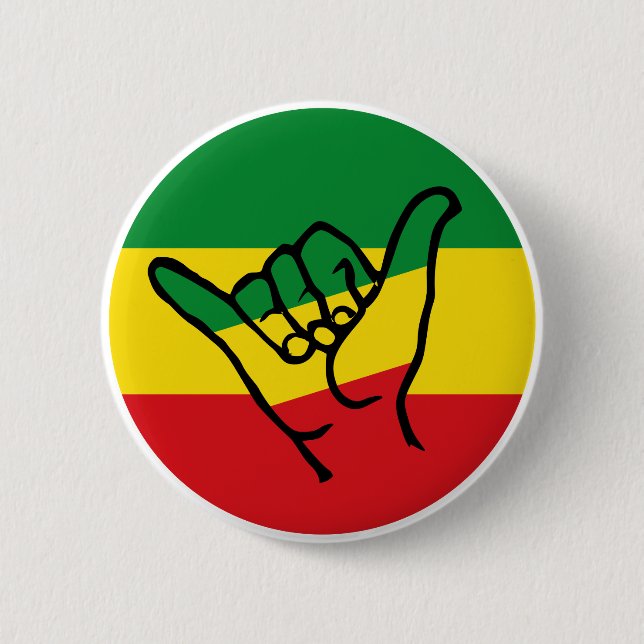 Shaka Hand With Reggae Colors 6 Cm Round Badge (Front)