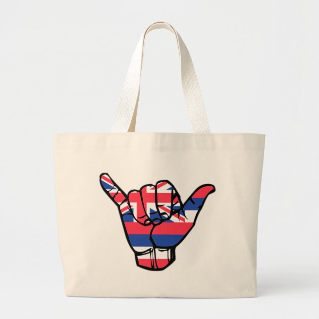 Shaka Hawaii Flag Large Tote Bag (Front)