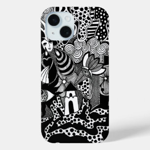 Shake It Out – Black and White Hand-Drawn Art iPhone 15 Case