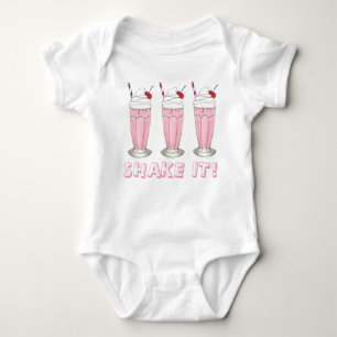 Shake It! Pink Strawberry Ice Cream Shop Milkshake Baby Bodysuit