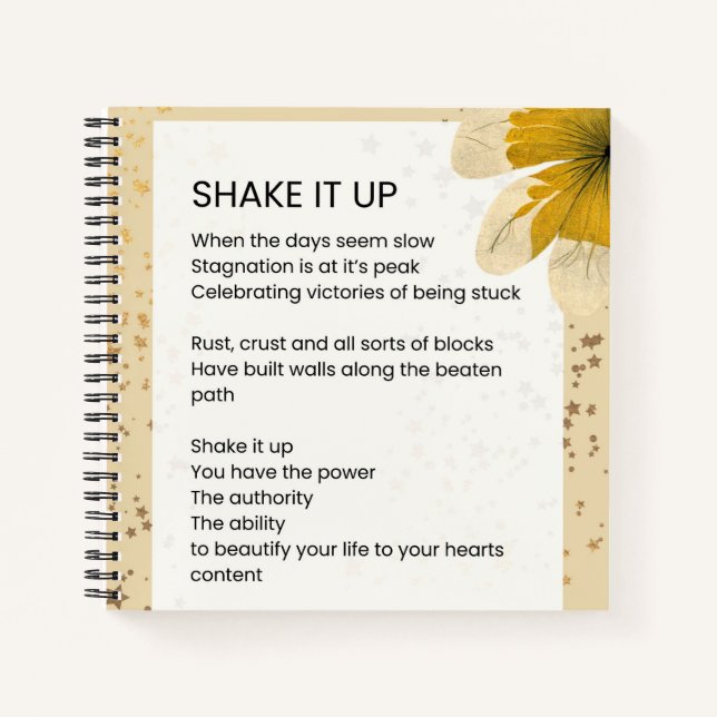 Shake It Up - Uplifting Motivational Poem Poetry Notebook (Front)
