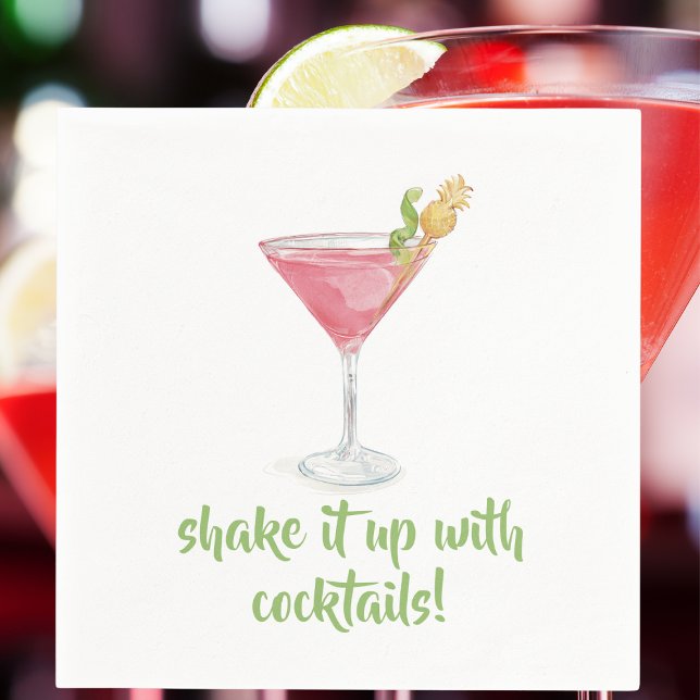 Shake It Up with Cocktails Watercolor Cosmopolitan Napkin (Creator Uploaded)