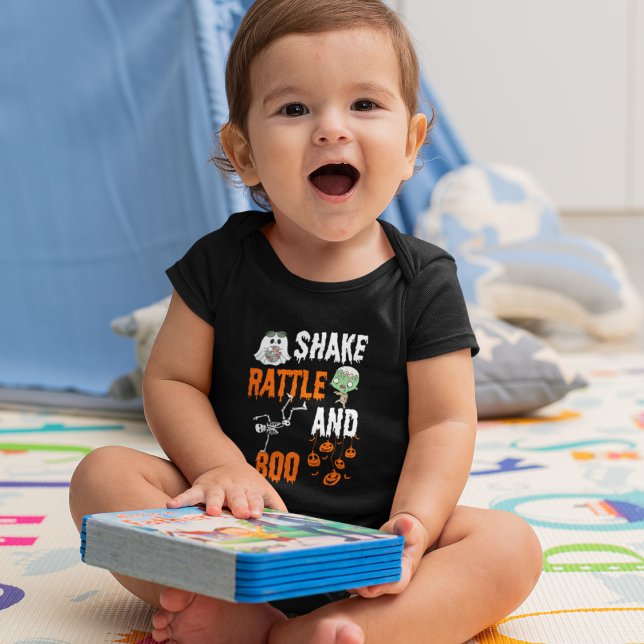 Shake, Rattle, Boo Skeleton Zombie Fun Halloween Baby Bodysuit (Creator Uploaded)