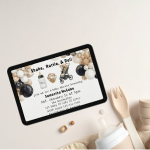 Shake, Rattle, Roll & Balloon Arch Baby Shower Invitation