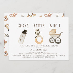 Shake Rattle & Roll Boho Virtual Baby Shower Invitation