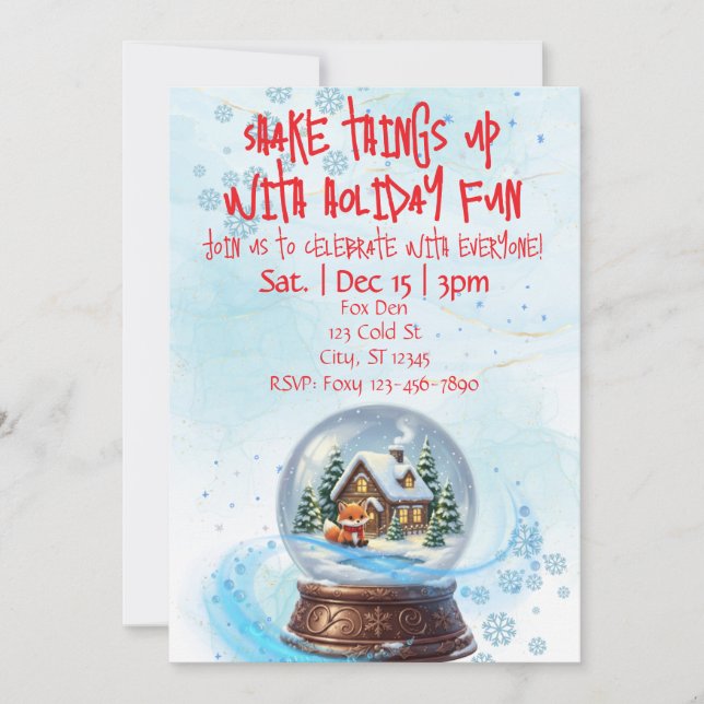 Shake Things Up Holiday Fun, Snow Globe Fox  Invitation (Front)
