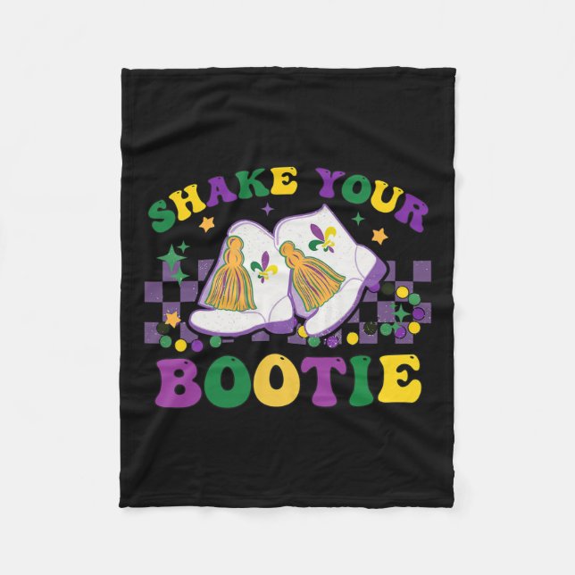 Shake Your Bootie Mardi Gras Bead Boot Carnival Ce Fleece Blanket (Front)