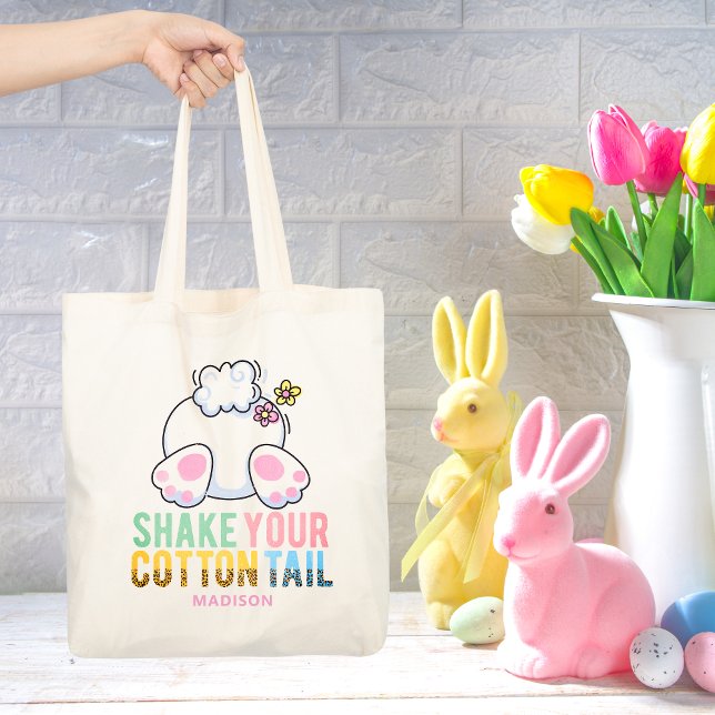 Shake Your Cotton Tail Cute Easter Bunny Add Name Tote Bag (Creator Uploaded)