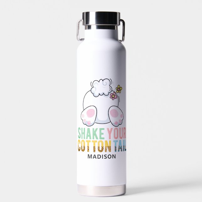 Shake Your Cotton Tail Cute Easter Bunny Add Name Water Bottle (Front)