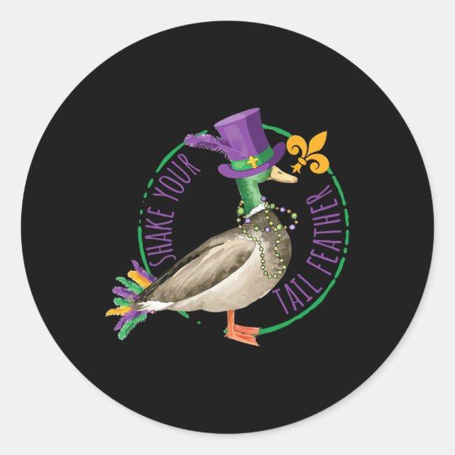 Shake Your Tail Feather Mardi Gras Beads Funny Par Classic Round Sticker (Front)