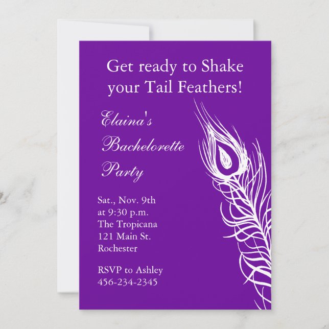 Shake your Tail Feathers Bachelorette (violet) Invitation (Front)