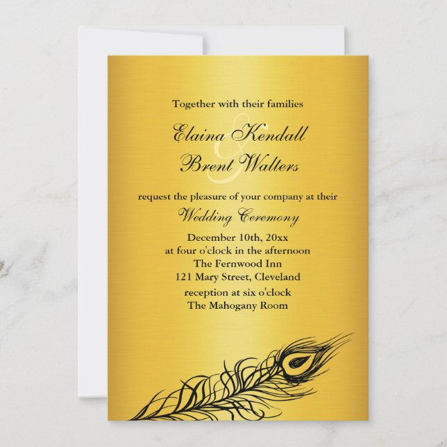 Shake your Tail Feathers Wedding Invitation gold (Front)