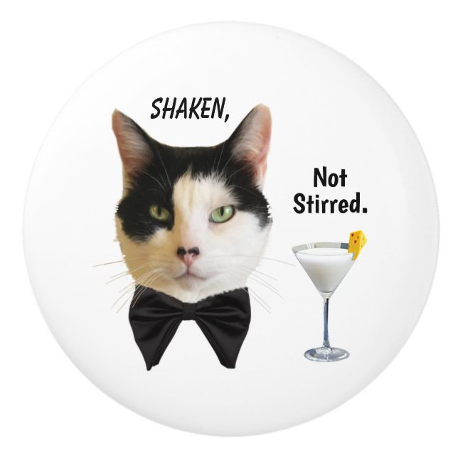 "Shaken, Not Stirred" White Ceramic Knob (Front)
