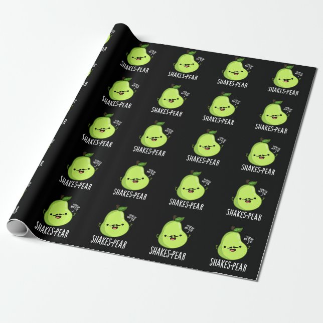 Shakes-pear Funny Pear Fruit Pun Dark BG Wrapping Paper (Unrolled)