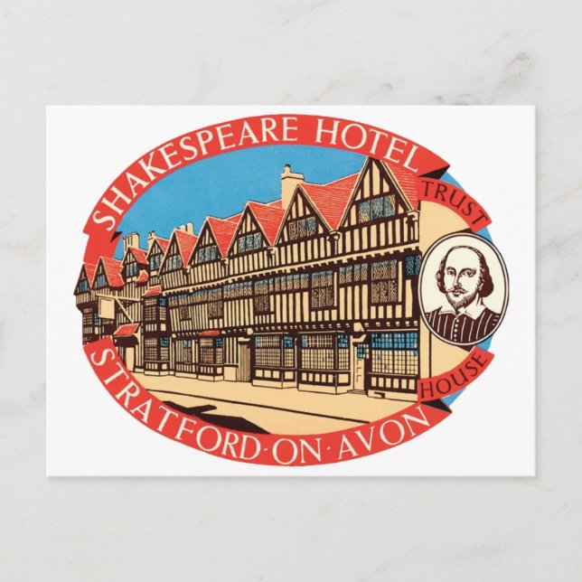 Shakespeare Hotel, Stratford on Avon Luggage Label Postcard (Front)