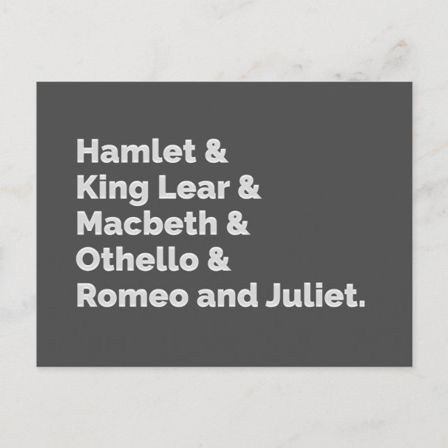 Shakespeare Plays I Postcard (Front)
