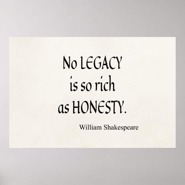 Shakespeare Quote No Legacy So Rich as Honesty Poster (Front)