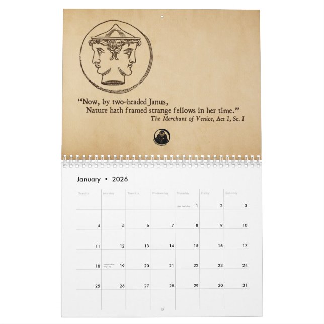 Shakespeare Quotes Yearly Calendar (Jan 2026)