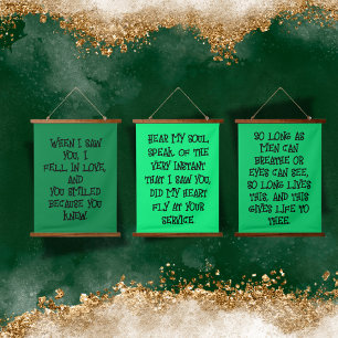 Shakespeare Set of Three Love - Green   Hanging Tapestry