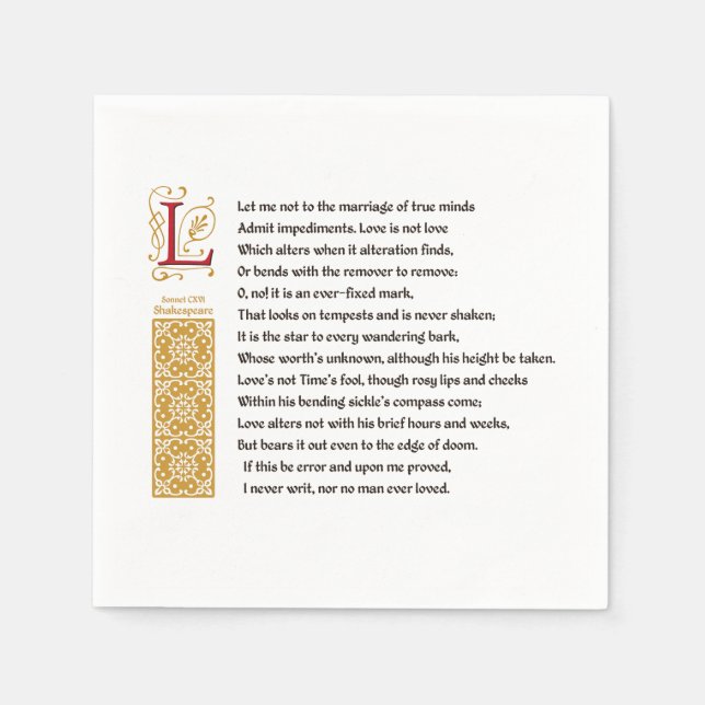 Shakespeare Sonnet 116 (CXVI) on Parchment Napkin (Front)