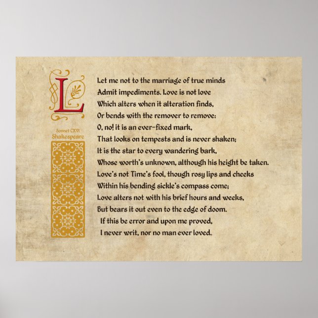 Shakespeare Sonnet 116 (CXVI) on Parchment Poster (Front)