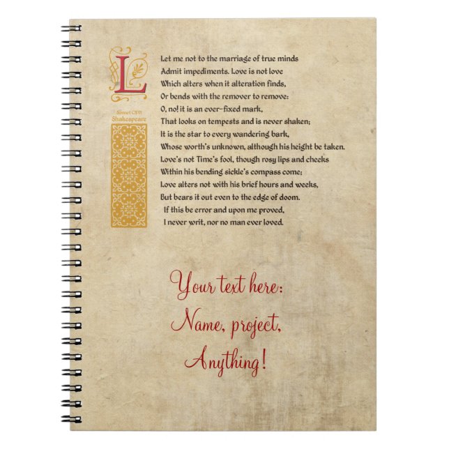 Shakespeare Sonnet 116 (CXVI) on Parchment Spiral Notebook (Front)