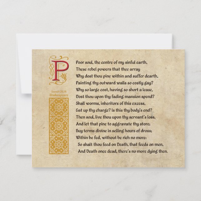 Shakespeare Sonnet 146 (CXLVI) on Parchment Invitation (Back)