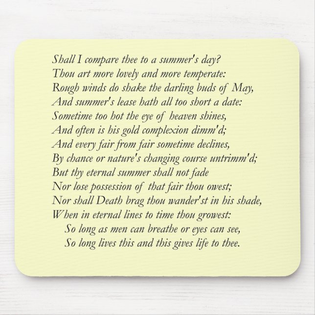 Shakespeare Sonnet # 18 Mouse Pad (Front)