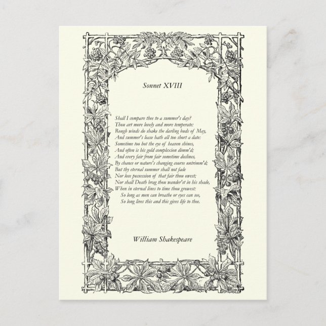 Shakespeare Sonnet # 18 Postcard (Front)