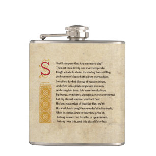 Shakespeare Sonnet 18 (XVIII) on Parchment Hip Flask