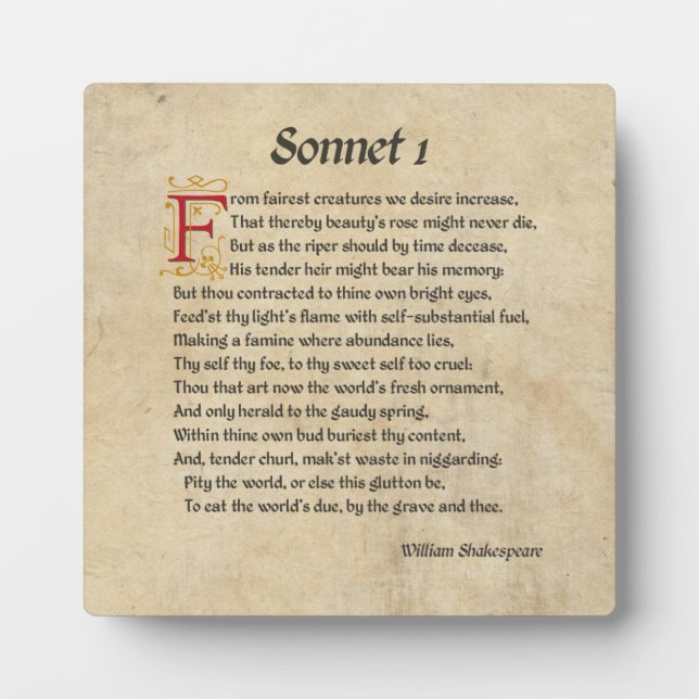 Shakespeare Sonnet 1 Parchment Plaque (Front)