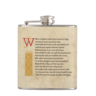 Shakespeare Sonnet 29 (XXIX) on Parchment Hip Flask