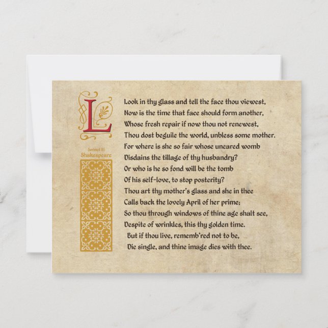 Shakespeare Sonnet 3 (III) on Parchment Invitation (Back)