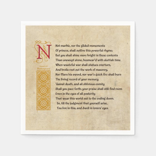 Shakespeare Sonnet 55 (LV) on Parchment Napkin (Front)