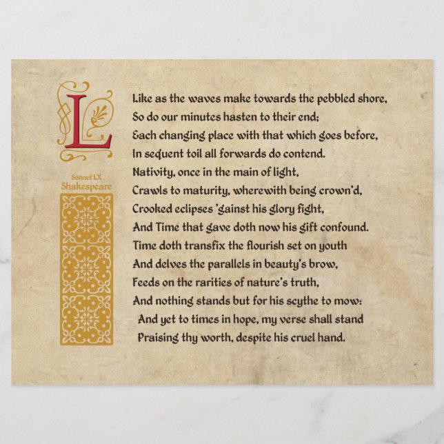 Shakespeare Sonnet 60 (LX) on Parchment Flyer (Front)