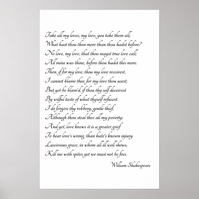 Shakespeare Sonnet Art Poster (Front)