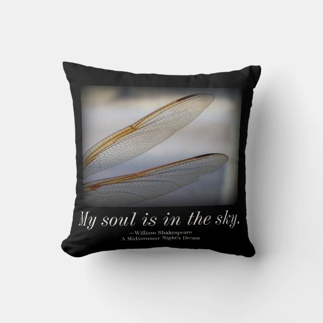 Shakespeare Soul Quote Dragonfly Wings Cushion (Front)